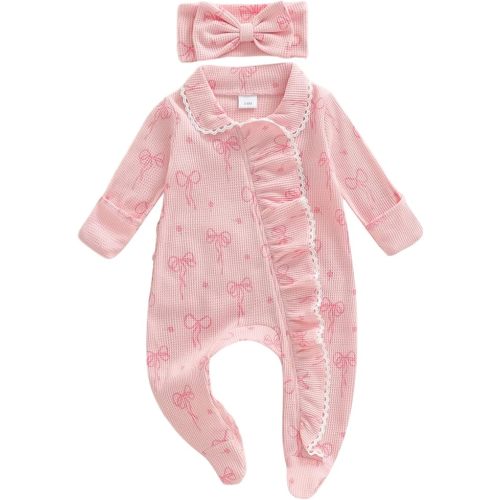 Newborn Baby Girl Fall Winter Outfits Clothes Knit Jumpsuit Ruffle Romper Newborn Coming Home Outfit for Baby Girl