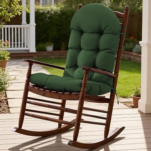 Rocking Chair Cushions, Indoor/Outdoor Adirondack Chair Cushion, Waterproof and Fade-Resistant Rocking Chairs Pads, Non-Slip Tufted High Back Patio Chairs Cushion with Ties, 44x19x4 Inch, Forest Green