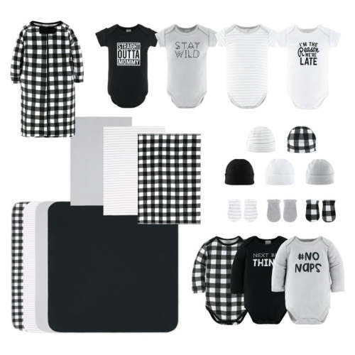Peanutshell Newborn Baby Essential Starter Clothes Bundle, Layette Gift Set for Boys & Girls, Black & White Plaid