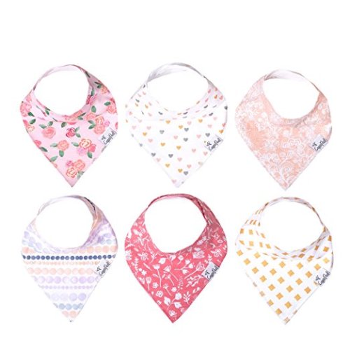 Baby Bandana Drool Bibs for Drooling and Teething 6 Pack Gift Set for Girls “Amelia Set" by Copper Pearl