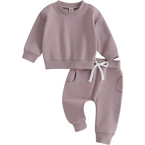 Fernvia Toddler Baby Girl Clothes 3 6 9 12 18 24 Months Fall Outfits Solid Long Sleeve Sweatshirt Tops + Pants Set