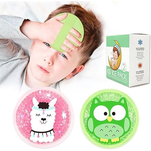 Kids Ice Packs for Boo Boos, 2 Packs Cute Hot Cold Gel Packs for Injuries, Reusable for Fever, Pain Relief, Wisdom Teeth, First Aid and Head, Arms, Legs Injuries