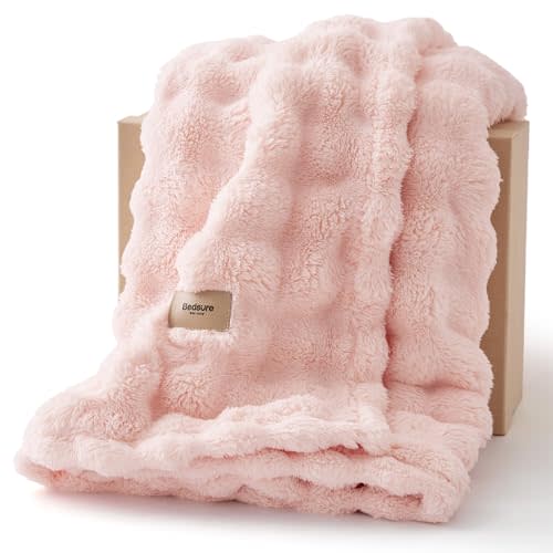 Bedsure 3D Fleece Bubble Blankets for Couch - Cute Pink Throw Blanket for Sofa Bedroom Decor - Luxury Soft Cozy Pink Birthday Gifts for Women Girls, Lightweight, Light Pink, 50"×60"