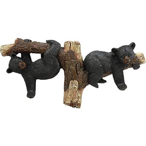 Ebros Whimsical Forest Rustic 2 Playful Black Bears Dangling On Tree Branches 3 Pegs Wall Hooks 9.25" Wide Hanger Bear Themed Wall Mount Coat Hat Keys Hook Decor Hanging Sculpture Plaque