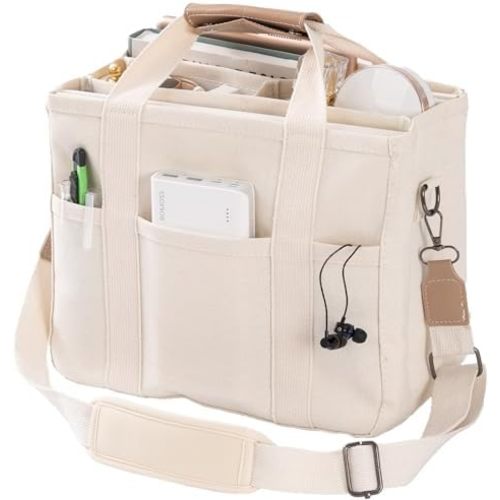 Canvas Tote Bag with Multi Pockets Crossbody Tote Bag for Women Bible Handbag Everything Tote Bags with Compartments