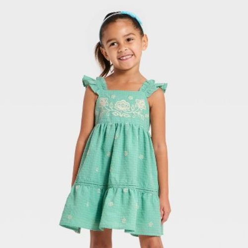 Toddler Girls' Floral Embroidered Dress - Cat & Jack™ Green 2T