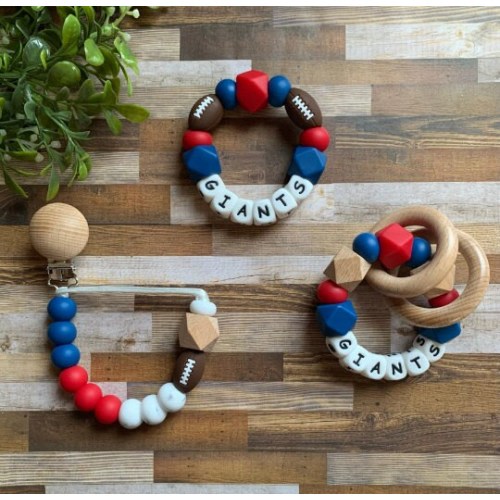 New York Giants Toy Collection - Pacifier Clip - Rattle - Go Giants - Baby Giants Toy - Rattle - Red - Navy - Football - Baby Shower Gift