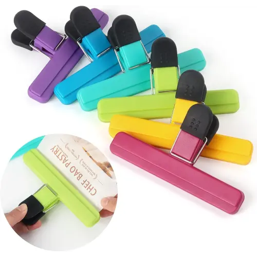 6 Pack Large Chip Bag Clips Assorted Color Food Bag Clips Plastic Heavy Duty Seal Grip, 6 x 3.5 Inch