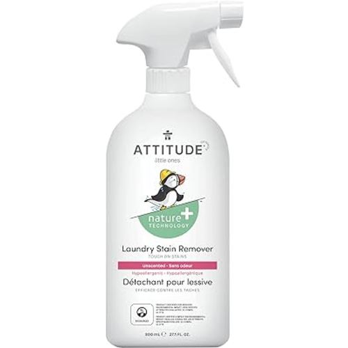 ATTITUDE Baby Laundry Stain Remover, Plant and Mineral-Based Ingredients, Vegan and Cruelty-free Household Products, Unscented, 27.1 Fl Oz