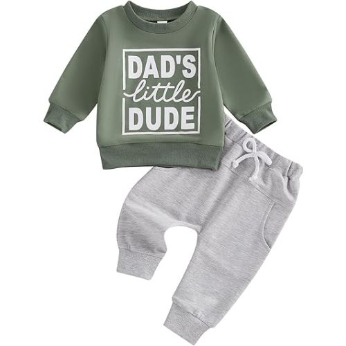 Kupretty Toddler Baby Boy Fall Winter Clothes Letter Graphic Long Sleeve Sweatshirt Pullover Tops + Joggers Pants Outfit Set