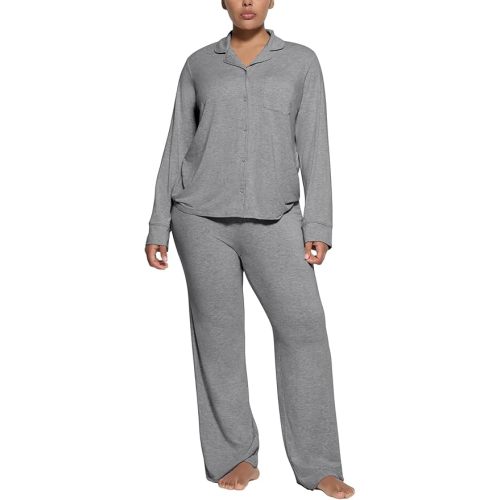 Women's Pajama Sets Long Sleeve Button Down Soft Knit Sleepwear 2 Piece Lounge Set