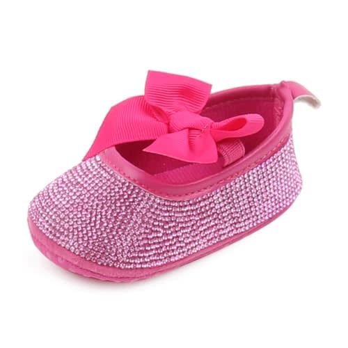 Baby Girls Mary Jane Flats Sparkly Bow Diamonds Princess Dress Shoes Anti-Slip Infant Crib Shoes