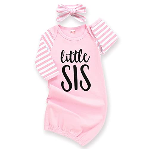 AMAWMW Newborn Baby Girl Little Sister Sleeper Gown Stripe Long Sleeve Nightgown Pajamas Gifts Stuff Essential Outfit
