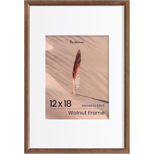 Fun Memories 12x18 Oak Picture Frame for Wall, 12x18 Frame with Matted to 8.5x11, Solid Wood Picture Frames for Wall Art Photo and Prints (Walnut, 1 Pack)