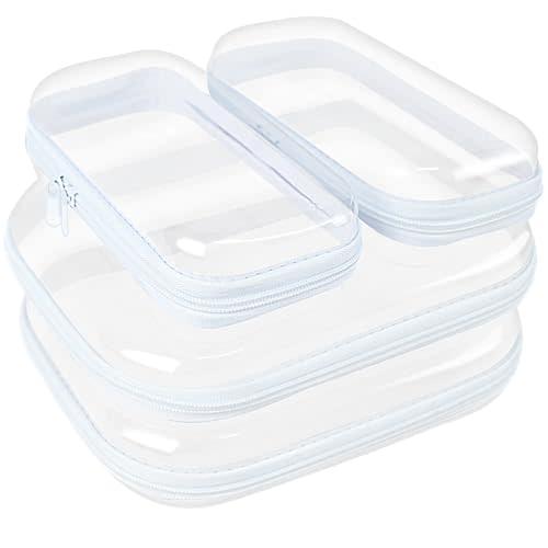 4 Pcs Clear Hard Shell Zipper Casees,Clear Hard Shell Makeup Bag | Transparent Double Zippers Torage Pouches,Portable Travel Organizer Bins for Travel Organizer Makeup and Toy Storage,2 Size