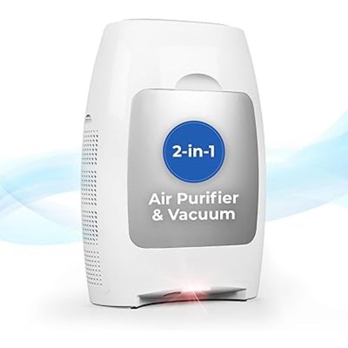 EYE-VAC Air 2-in-1 HEPA Air Purifier and Touchless Vacuum, 1000W, Covers 600 Sq Ft, White and Silver