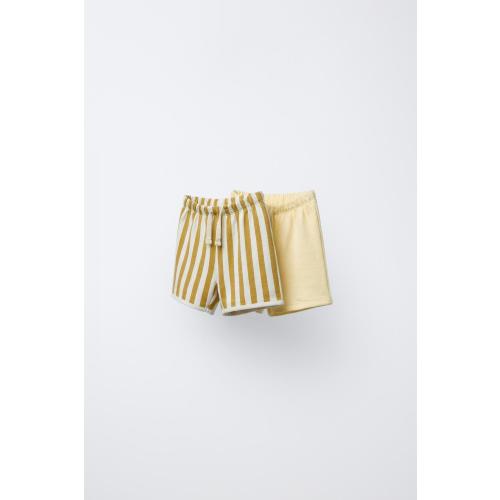TWO-PACK OF STRIPED AND PLAIN BERMUDA SHORTS - Yellow | ZARA United States