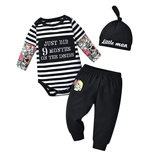 Newborn Infant Baby Boy Clothes Long Sleeve Romper + Pants + Hat 3PCS Outfits Set