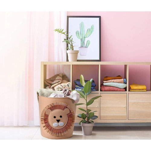 Zoomie Kids Beige Lion Felt Kids Storage And Laundry Basket 13.78" X 14.57" | Wayfair