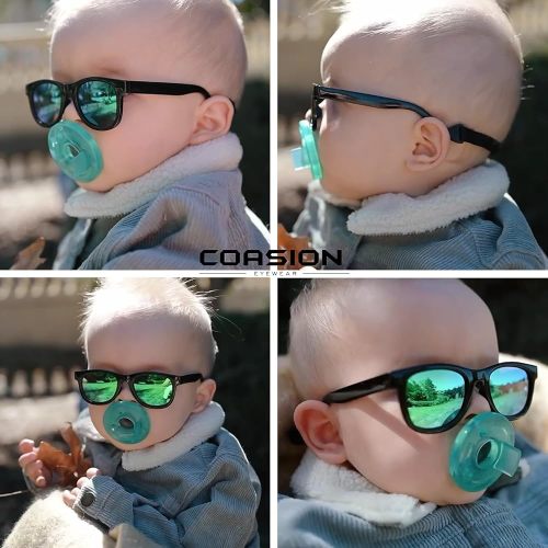 COASION Bendable Flexible Polarized Newborn Baby Sunglasses with Strap for Infant Boys Girls Age 0-24 Months (Dark Blue/Gray)