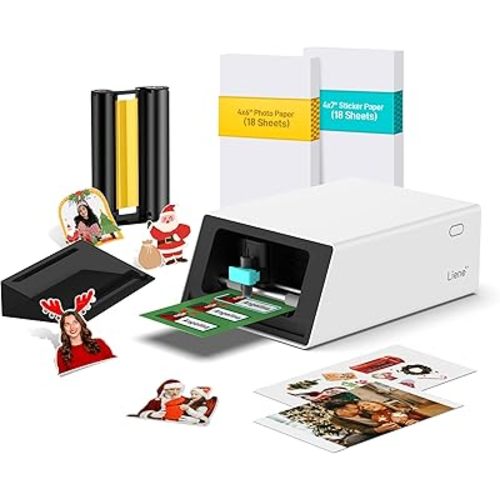 Liene PixCut S1 Color Sticker Printer & Cutting Machine - All-in-One Sticker Maker for DIY Crafts, Custom Labels & Gifts. Thermal Dye-Sublimation Photo Printer, 300 DPI, Precise AI Auto-Cutting
