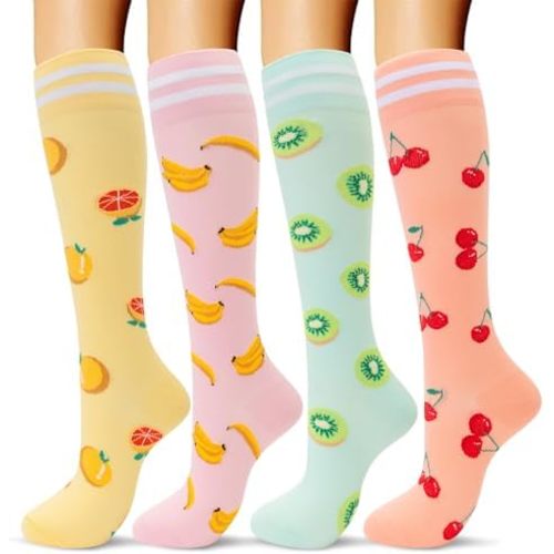 fenglaoda Compression Socks Women Men 4 Pairs, Knee High Support Socks for Running, Sports, Travel, Flight, Nurse