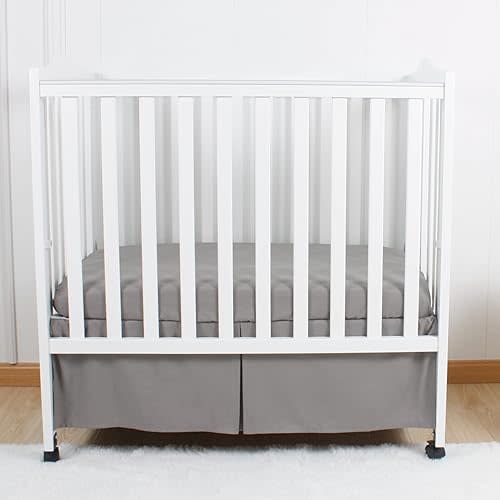 CaSaJa Mini Crib Skirt Pleated, Silk-Looking Soft Microfiber Baby Bed Skirt with Durable Platform for Mini and Portable Cribs 24" X 38", 12" Generous Drop Dust Ruffle, Machine Washable, Grey