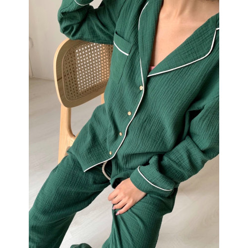 Emerald Green Muslin Pajama Set: 100% Cotton Double Gauze Loungewear Bridal Party PJs