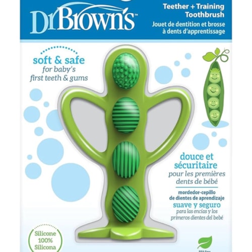 Dr. Brown's Peapod Teether + Training Toothbrush, Help Soothe Baby's Sore Gums, Soft 100% Silicone, BPA Free, 3m+