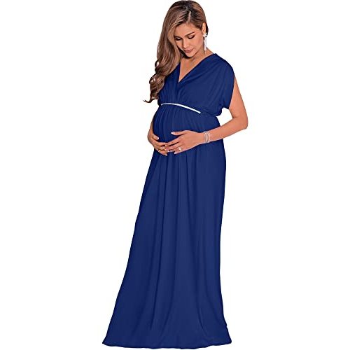 KOH KOH Womens 2026 Long Short Sleeve V-Neck Maternity Summer Flowy Gown Maxi Dress