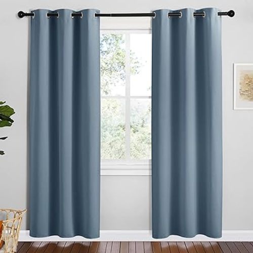 NICETOWN Smoky Blue Blackout Curtains, 2 Panels, 34" x 72"