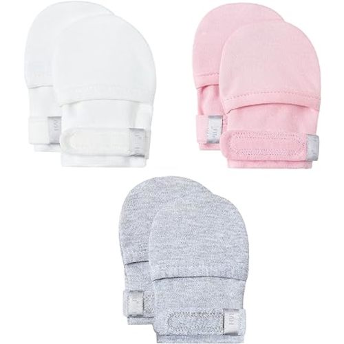 HAPIU Baby No Scratch Mittens Stay On, 100% Cotton Breathable, Adjustable Infant Gloves for Boys Girls, Newborn - 12 M