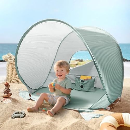 Tiny Land Baby Beach Tent – Pop Up Baby Tent with UV Protection, Portable Baby Beach Essentials, 35"x28"x32" Sun Shelter for Infants, Baby Outdoor Use (Pastel Aqua)