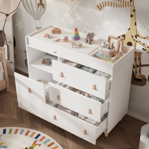 FUFU&GAGA White Changing Table: Spacious Drawers & Shelves, Organize Baby Essentials Effortlessly