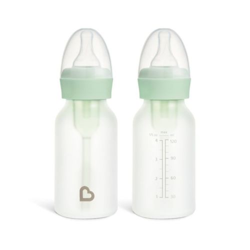 Munchkin Bond Silicone Coated Glass Baby Bottles - Mint - 4 fl oz/2pk: BPA-Free, Level 1 Slow Flow, 0.73 lbs