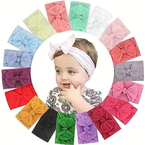 18 PCS Baby Nylon Headbands Hairbands Hair Bow Elastics for Baby Girls Newborn Infant Toddlers Kids