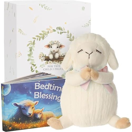 Baptism Gifts for Girls and Newborn Baby, Christening Gifts Set, 7" Praying Lamb Plush Toy and Bedtime Blessing Book in Keepsake Gift Box, Ideal Easter Gifts for Kids