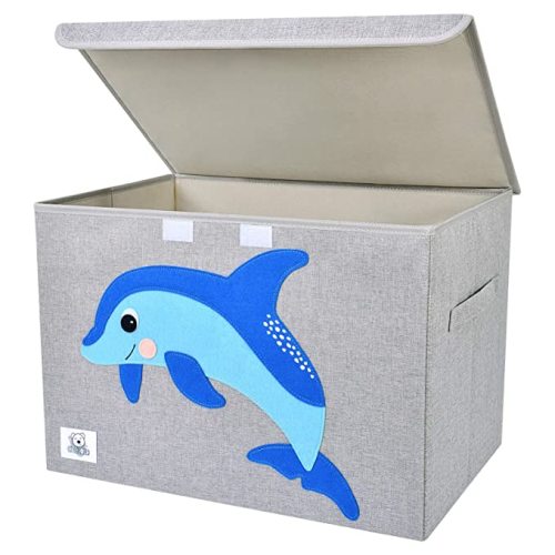 CLCROBD Foldable Large Kids Toy Chest with Flip-Top Lid, Collapsible Fabric Animal Toy Storage Organizer/Bin/Box/Basket/Trunk for Toddler, Children and Baby Nursery (Dolphine)