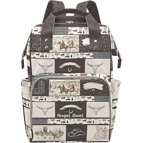 Western Vintage Cowboy Life Personalized Name Diaper Bag Backpack,Custom Travel Backpack DayPack Nappy Mommy Bag Gift