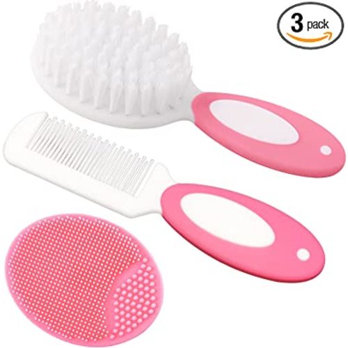 Baby Hair Brush, Cradle Cap Brush, Baby Hair Comb, Baby Hair Brush and Comb Set for Newborns & Toddlers, Baby Brush Soft Bristles, Ideal for Cradle Cap, Perfect Baby Registry Gift (Pink)