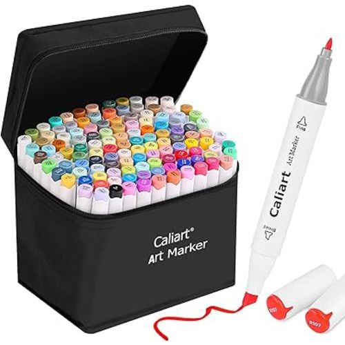 Caliart Alcohol Based Markers, 121 Colors Dual Tip Art Marker Set, Permanent Colored Pens for Adults Coloring Book Artists Illustration Sketch Halloween Decorations Gift Drawing Supplies Kit