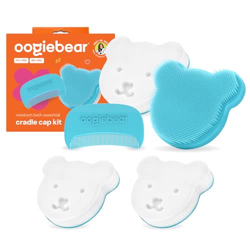 oogiebear Cradle Cap Brush Kit Includes 2 Additional Replacement Sponges – Gentle and Safe Scalp Massage Care with Sponge, Brush, and Comb for Newborns and Babies
