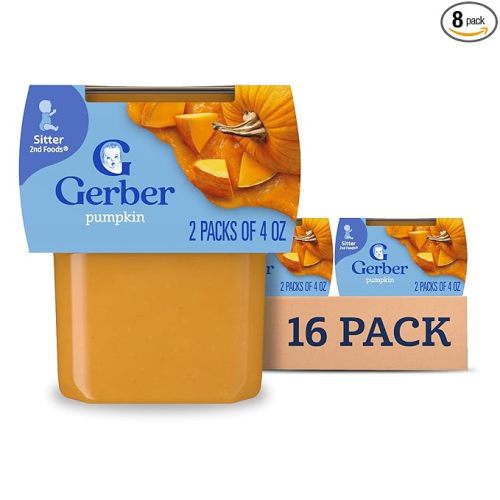 Gerber Stage 2 Baby Food, Pumpkin Puree Tubs, No Artificial Colors or Flavors, Baby Puree, 16-Pack