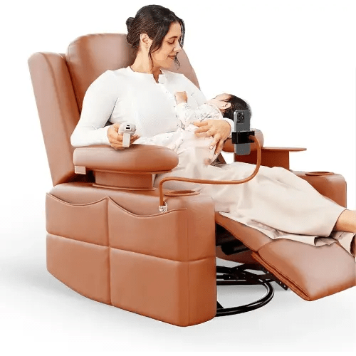 MAMAZING Lullapod Power Nursery Recliner Rocking Chair, Triple Motor Power Recliner with HugAssist Armrest, 270° Swivel Glider and Quiet Rocking Chair Nursery with Dual Charging Port and Storage