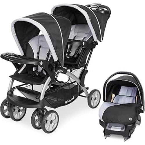 Baby Trend Infant and Toddler Double Stroller & Car Seat Combo, 2 Pc Set, Stormy - Portable and Lightweight Stroller Duo and Car Seat Travel System Tandem