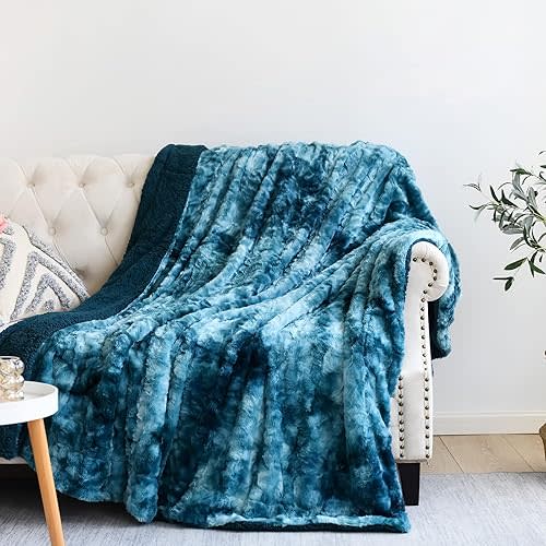 NEWCOSPLAY Super Soft Faux Fur Throw Blanket for Couch Dark Blue Sherpa Fuzzy Plush Warm Blanket for Sofa Bed (Dark Blue, Throw(40"x50"))