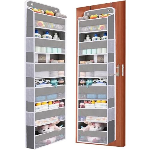 WishJazz Over the Door Organizer Storage, 6 Shelf Anti Tilt 50 lbs Door Organizer Hanging Closet Organizer, Heavy Duty Behind Door Storage for Bathroom Bedroom Pantry Nursery Baby Toy Organizer
