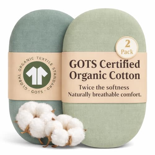 GOTS Organic Bassinet Sheets Compatible with Halo Bassinest Swivel Sleeper, Delta Children Simmons Kids Bassinet, Arms Reach Versatile Oval/Rectangle Pads, Premium Weight Turkish Cotton