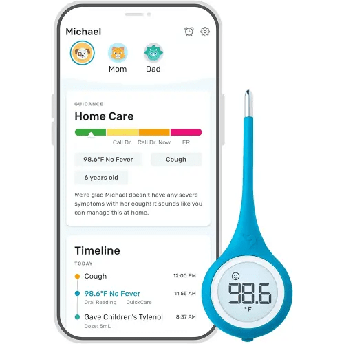 Kinsa Smart,Fever, Digital Medical Baby, Kid and Adult Termometro - Accurate, Fast, FDA Cleared Thermometer for Oral, Armpit or Rectal Temperature Reading - QuickCare