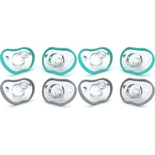 Nanobebe Baby Pacifiers 0-3 Month - Orthodontic, Curves Comfortably with Face Contour, Award Winning for Breastfeeding Babies, 100% Silicone, Baby Registry Gift 4pk,Teal/Grey (Pack of 2)